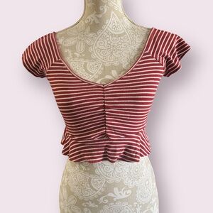 American Eagle Red & White Striped Crop Top Women’s Size XS